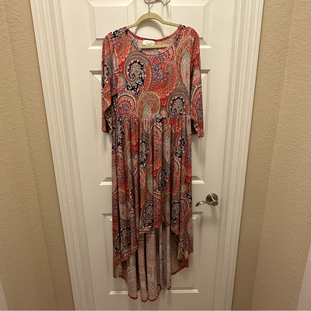 Paisley Print High-Low Dress